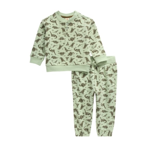 Dinosaur Print Henley Sweatshirt & Sweatpants Set, 6M