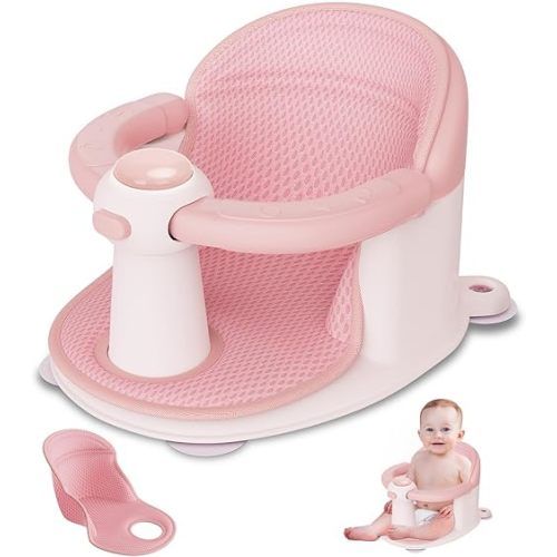 Baby Bath Seat for Babies 6 Months & Up - Baby Bath Seats for Babies Sitting Up | Non-Slip Baby Bath Chair with Cushion & Suction Cup | Toddler Bath Seat Newborn Infants Baby Bathtub Seat (Pink)