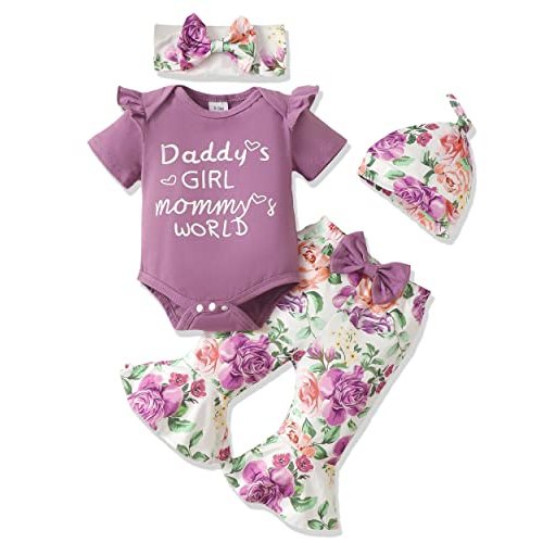 SODLON Newborn Baby Girl Clothes Outfits Infant Clothing Ruffle Romper Top Floral Pants Outfit Sets for Baby Girls 0-18M