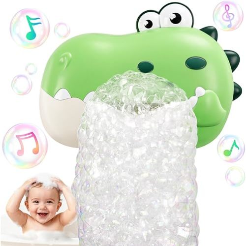 Baby Bath Toys, Rechargeable Dinosaur Bath Bubble Machine with Music, Bathtime Bathtub Toys for Toddlers Birthday Valentines Gifts, Bubble Maker Toys for Kids Ages 1-3 4-8 Baby Gifts(Green)
