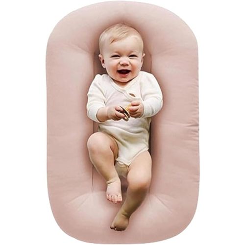 2025 New Baby Lounger, Soft Organic Cotton Breathable Snuggle Lounger for Newborn (Pink_,29.5x19.3in)