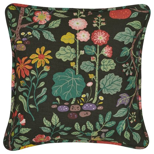 VILDPERSILJA Cushion cover - black-green multicolor/floral pattern 20x20 "