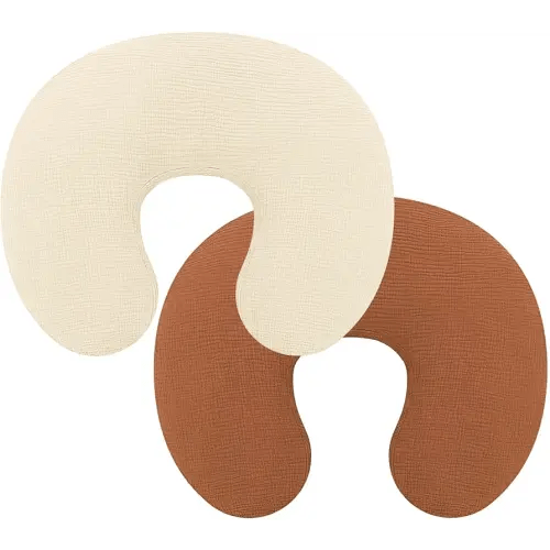 Pro Goleem Muslin Nursing Pillow Cover, 100% Cotton Soft Breathable Feeding Pillow Slipcover for Breastfeeding Moms, Fits Standard Infant Nursing Pillow, for Boys and Girls, 2 Pack (Brown＆Beige)