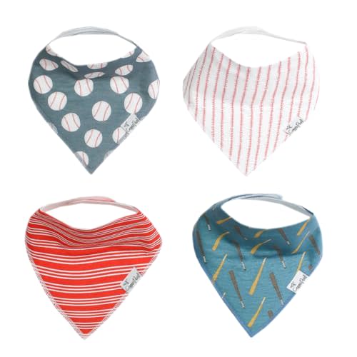 Copper Pearl 4 Pack Soft Cotton Baby Bibs for Drooling and Teething, Absorbent Drool Bibs for Baby Girl and Boy, Adjustable to Fit Newborns to Toddlers, Tons of Styles (Slugger)