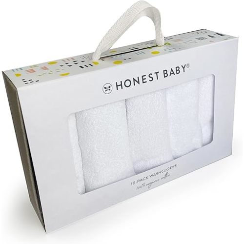 HonestBaby 10-Pack Organic Cotton Baby-Terry Wash Cloths, 10-Pack Bright White, One Size