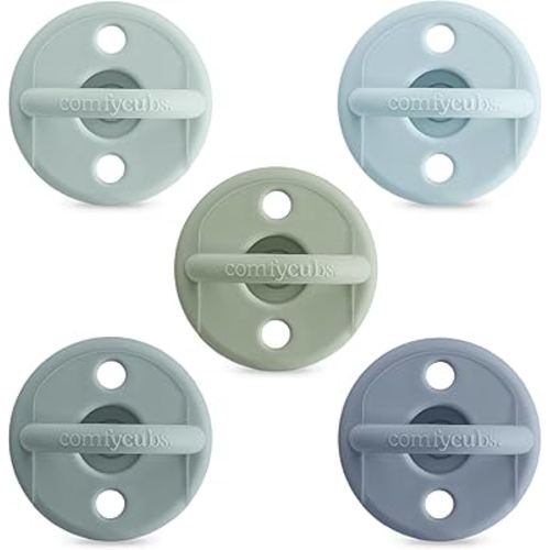 Comfy Cubs Baby Pacifiers, 5 Pack for 0+ Months - Soft Breast-Like Nipple Shape - CPSIA Compliant Silicone Pacifier for Newborns - Girl Pack Baby Essentials - Ideal Newborn Gift Set - Multicolor Boy