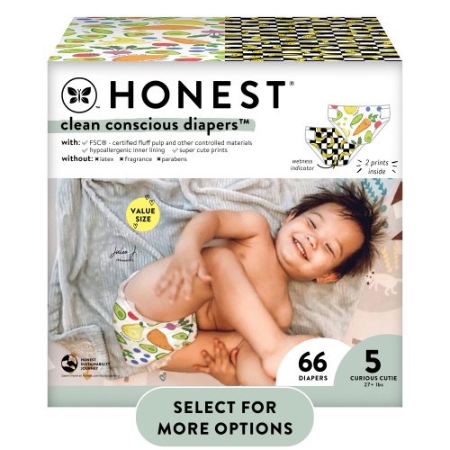 Free Shipping! The Honest Company, Clean Conscious Disposable Baby Diapers, Size 5, 66 Count (Select for More Options)