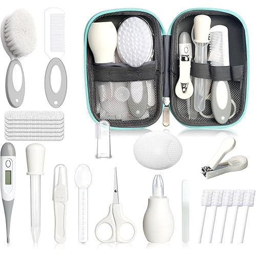 Baby Healthcare and Grooming Kit for Newborn Kids, 24PCS Upgraded Safety Baby Care Kit, Newborn Nursery Health Care Set, Baby Care Product (Grey White)