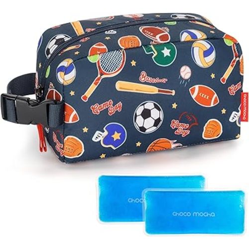 Choco Mocha Small insulated Snack Bag Kids Freezer Snack Bags Small Cooler Bag for Kids, School Insulated Lunch Bags, Balls Blue