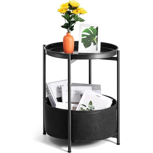 Small Side Table Round Metal Black Small Bedside Table