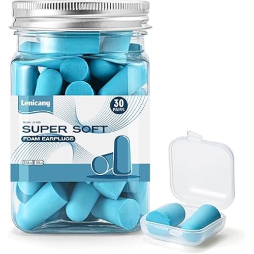 30Pair Soft Foam EarPlugs, 32dB Disposable Sound Blocking Noise Cancelling Ear Plugs for Sleeping/Concerts Loud Music/Shooting Guns/Work Construction, Hearing Safety Protection (Blue)