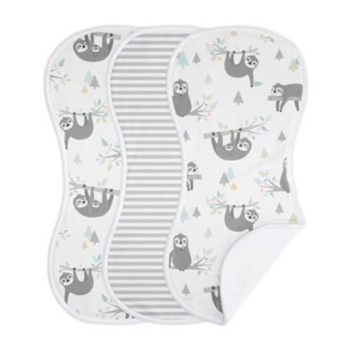 Sweet Jojo Designs Sloth Blue Grey and White Absorbent Burp Cloths 3 Piece Set