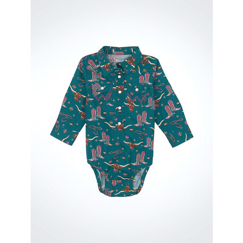 Baby Girl's Long Sleeve Allover Print Western Snap Bodysuit