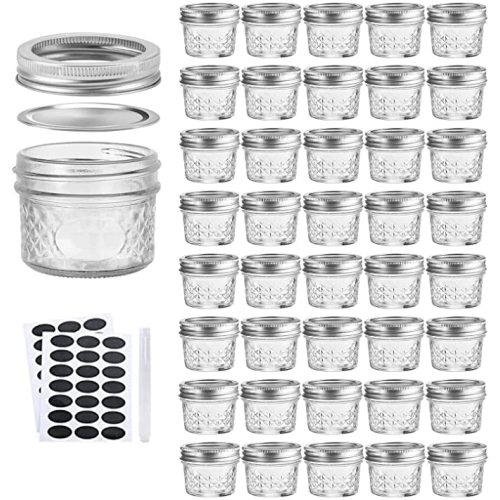 4oz / 120ml Mason Jars Glass Canning Jars, Jelly Jars With Regular Lids, Ideal for Honey,Jam,Wedding Favors,Shower Favors, Set of 40