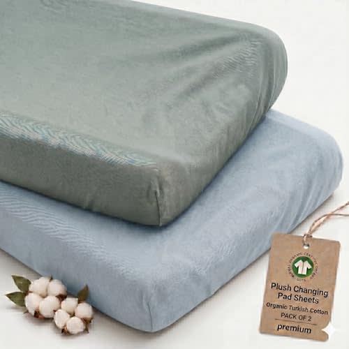 2-Pack Thick Organic Changing Pad Covers Boy, Girl - GOTS 100% Certified Organic Turkish Cotton - Baby Nursery Diaper Countered Changing Pad Sheets,Peanut Table Contour Pads Cover Boys and Girls
