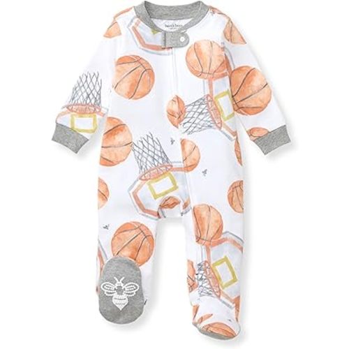 Burt's Bees Baby Boys' Sleep & Play PJs, 100% Organic Cotton One-Piece Zip Front Jumpsuit, Baby Boys Footie Pajamas & PJs