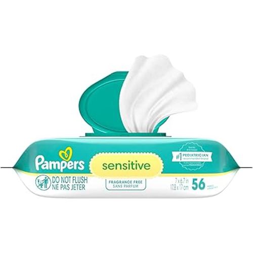 Pampers Baby Wipes Sensitive Perfume Free 1X Pop-Top Pack 56 Count