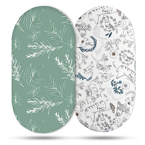 Bassinet Sheets, Bassinet Sheets for Baby Boy and Girl, Bassinet Sheet Neutral, Fit for Rectangle, Round, Oval, Hourglass Mattress, Flexible for Different Bassinet Pad/Mattress 2 Pack