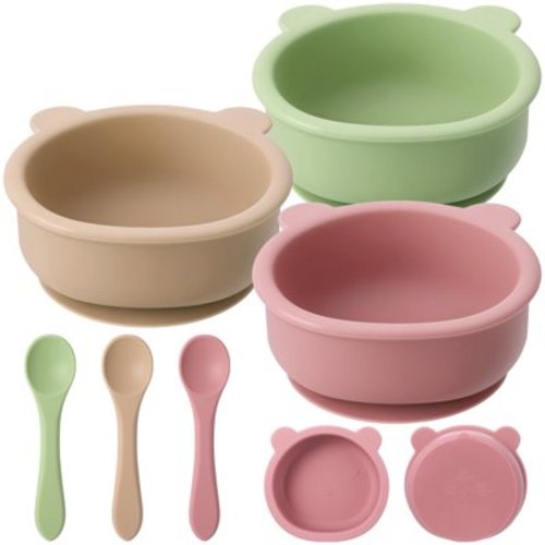 KABOER 6Pcs Silicone Baby Feeding Set, 3 Pack Baby Bowls with Suction and 3 Pack Baby Spoons for Babies Toddlers Kids, BPA Free, Baby Utensils Feeding Supplies, Microwave and Dishwasher Safe