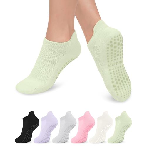 6 Pairs Grip Pilates Socks for Women, Non-slip Yoga Athletic Socks for Barre Ballet Barefoot Workout Hospital