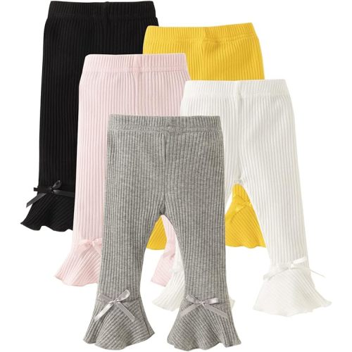 U·nikaka Toddler Baby Girl 5-Pack Pants in Grey White Black Orange and Pink | 18-24 months