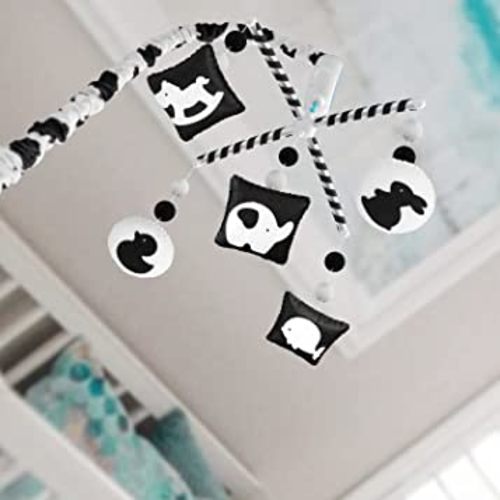 EVERLOVE | Montessori Mobile Baby for Crib | Digital Music Box with 12 lullabies & 3 Modes (Rotating only, Music only, Rotating with Music) - Black and White for Boys & Girls