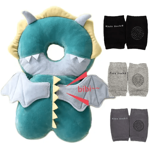 Feidoog Baby Head Protector Cushion Backpack with 3 Knee Pads for Walking & Crawling,Dragon