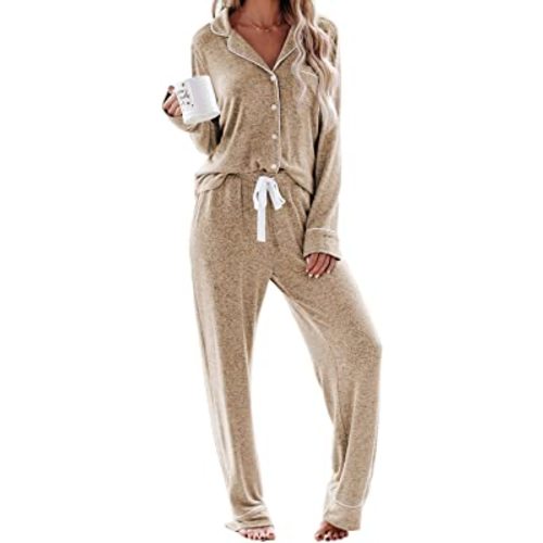 Aamikast Women's Pajama Sets Long Sleeve Button Down Sleepwear Nightwear Soft Pjs Lounge Sets