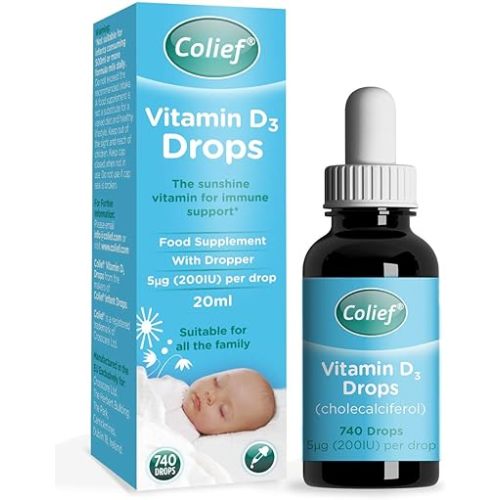 Colief Vitamin D 3 Drops | The Infant's Sunshine Vitamin for Immune Support | Liquid VIT D3 Supplement for Babies from Birth | Suitable for All The Family | 370 Servings | 0.67 Fl Oz
