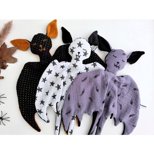 Halloween Bat Baby Comforters, Double Gauze Cotton Bat Lovey, Spooky Baby Bat Animal Blanket, Black Orange Bat Plush, Halloween Baby Gifts