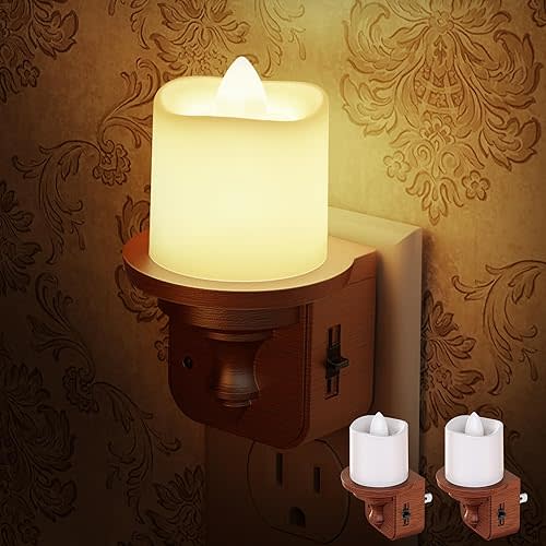 Briignite Candle Night Light, Night Lights Plug into Wall 2 Pack, LED Vintage Night Light with Light Sensor, 0-100LM Dimmable Nightlight Plug in, 3000K Soft White Nightlight for Kids Hallway Bathroom