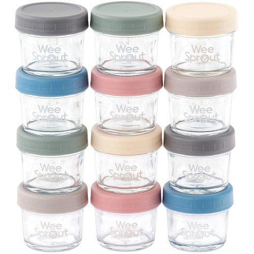 WeeSprout Glass Baby Food Storage Jars - 12 Set, 4 oz Baby Food Jars with Lids, Freezer Storage, Reusable Small Glass Baby Food Containers, Microwave & Dishwasher Friendly, for Infants & Babies - Matte Variety - 4 Ounce