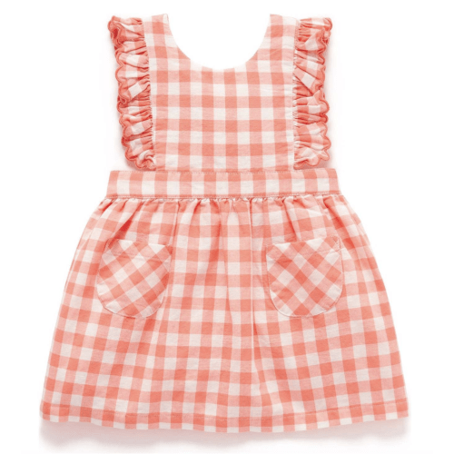 Gingham Pinnie Coral Gingham - Purebaby Dresses | Maisonette