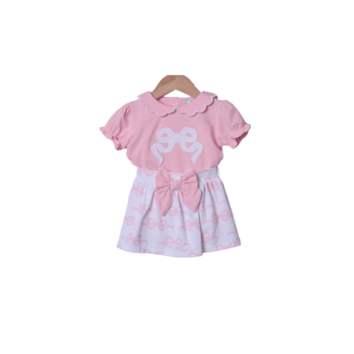 Applique Bow Pink Knit Skort Set