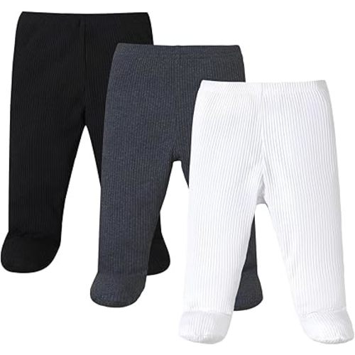 SOBOWO Footed Pants Newborn Baby Boy Girl 3 Pack Solid Ribbed Pull On Footie Pants Bottoms Trouser Crawling Pants 0-9 Months