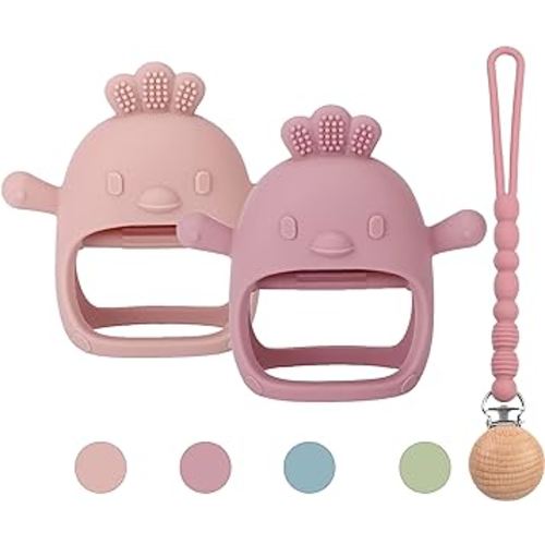 Anti-Drop Hand teether Mitten,Silicone Baby Teether Toy-Relieves Sore Gums,BPA-Free,Infant Teething Relief,Chew Toys for Babies,Teething Toys 12 Months Babies,Soothing Teething (Pink)