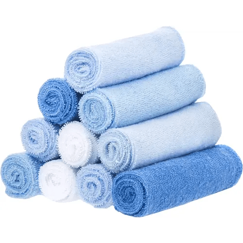 Spasilk Washcloth Wipes Set for Newborn Boys and Girls, Soft Terry Washcloth Set, Pack of 10, Blue