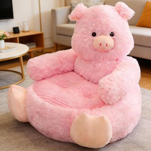 Cute Sofa Seat Pig Chair Bean Bag Chair Seat, Armrest Chair Sofa, Animals Seat Cushion for Play Room, Comfortable Animal Shaped Cushion for Home Bedroom Decoration (Pink)