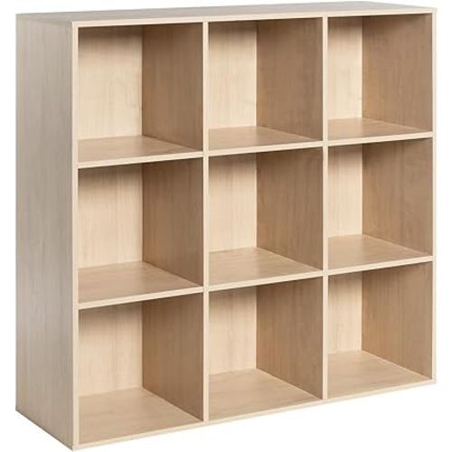 Wooden 9-Cube Storage Organizer with Closed Back Panel, 11in Cube Shelf Opening, Bookshelf, Display Shelf,Closet Cabinet for Home and Office,White Oak