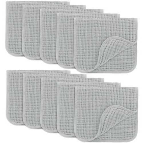 Comfy Cubs Muslin Burp Cloths 20" x 10", Pack of 10 - Large, 6-Layer, Soft Ultra Absorbent 100% Cotton - Heather Blue