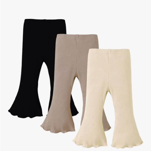 SOBOWO Baby Girl Flare Pants 3 Pack Toddler Solid Ribbed Ruffle Bell Bottoms Pants Trousers Fall Outfits