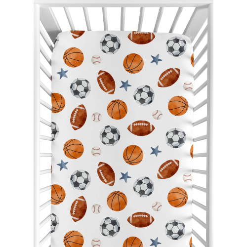 Sweet Jojo Designs Watercolor Sports Theme Multicolor Fitted Crib Sheet