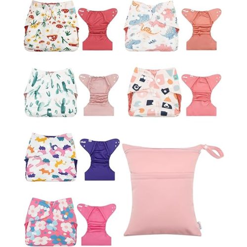 ALVABABY 6 pcs Baby Cloth Diaper Covers with One Wet Bag, Swim Diaper,Cloth Diaper Shell Baby Girls and Boys 6CDC02A