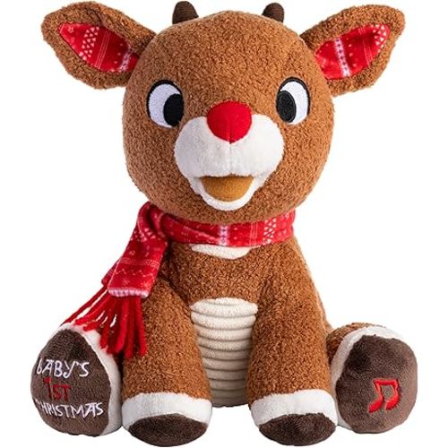 KIDS PREFERRED Santa Claus Rudolph The Red-Nosed Reindeer Musical Stuffed Animal, Baby's First Christmas Plush, 8 Inches