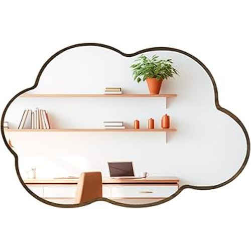 20" x 30" Hanging Irregular Acrylic Mirror with Asymmetric Design, Wooden Frame - Perfect for Bedroom, Living Room, Hallway, and Bathroom