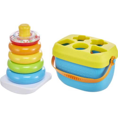 Fisher-Price Infant Gift Set with Babys First Blocks (10 Shapes) and Rock-a-Stack Ring Stacking Toy for Ages 6+ Months