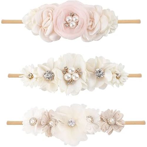 BFNAAgirl Baby Girl Headbands Nylon Flower Elastic Hairbands 3pcs Hair Accessories Gift for Newborn Infant Toddlers