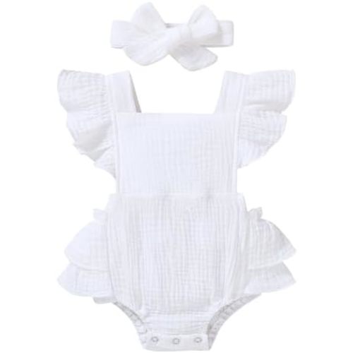 YOUNGER TREE Toddler Baby Girl Ruffled Sleeveless Romper Casual Summer Jumpsuit Cotton Linen Clothes