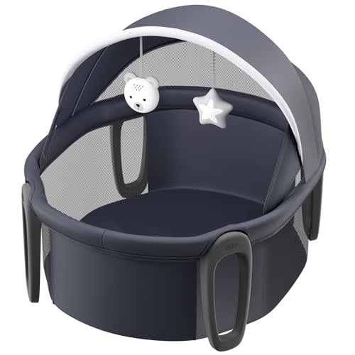 VEVOR Portable Baby Bassinet, On-The-Go Baby Dome with Canopy & Developmental Toys, Quick-Folding Travel Crib, Lightweight Baby Cradle Infant Bed for Indoors/Outdoors, Suitable for 0-6 Months Newborns