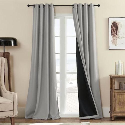 Rutterllow Total Blackout 330 GSM Curtains, Full Shade 84 Inches Long Complete Drapes for Living Room,Thermal Insulated Bedroom Window Treatment Drapes (2Panels,Light Gray,52x84inch)